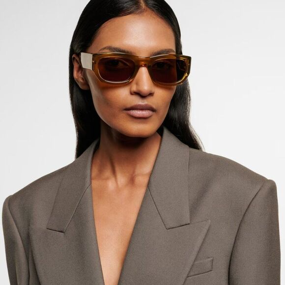 NEW Saint Laurent SL713 003 Transparent Brown Rectangle Unisex Sunglasses - Picture 3 of 11